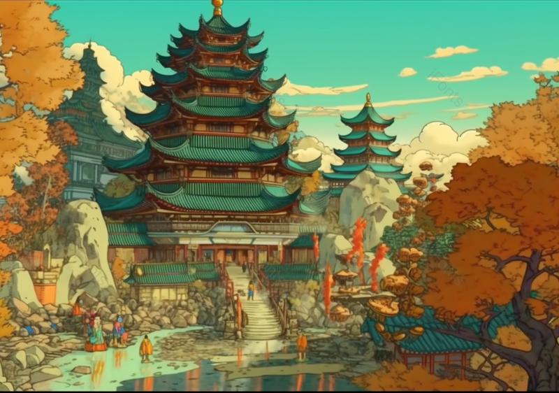 中国风建筑古楼国潮插画背景,插画/手绘图,插画/手绘图库,插画/手绘图下载,插画/手绘